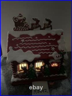 Lighted 13North Pole Reindeer Barn Gingerbread Roof Top Santa Valerie Parr Hill