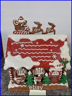 Lighted 13North Pole Reindeer Barn Gingerbread Roof Top Santa Valerie Parr Hill