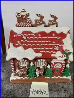 Lighted 13North Pole Reindeer Barn Gingerbread Roof Top Santa Valerie Parr Hill