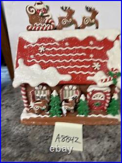 Lighted 13North Pole Reindeer Barn Gingerbread Roof Top Santa Valerie Parr Hill