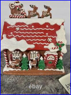 Lighted 13North Pole Reindeer Barn Gingerbread Roof Top Santa Valerie Parr Hill