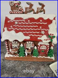 Lighted 13North Pole Reindeer Barn Gingerbread Roof Top Santa Valerie Parr Hill