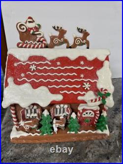 Lighted 13North Pole Reindeer Barn Gingerbread Roof Top Santa Valerie Parr Hill