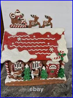Lighted 13North Pole Reindeer Barn Gingerbread Roof Top Santa Valerie Parr Hill