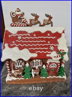 Lighted 13North Pole Reindeer Barn Gingerbread Roof Top Santa Valerie Parr Hill