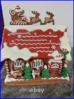 Lighted 13North Pole Reindeer Barn Gingerbread Roof Top Santa Valerie Parr Hill