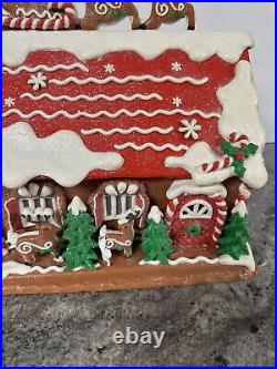 Lighted 13North Pole Reindeer Barn Gingerbread Roof Top Santa Valerie Parr Hill