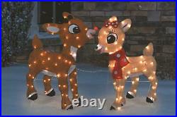 Lighted 2pc Rudolph & Clarice Set Sculpture Outdoor Christmas Yard Decor