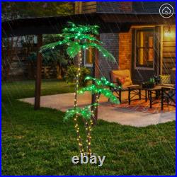 Lighted 6FT Gorgeous Palm Tree 3Trunks Artificial Palm Tree 203LED Lights for