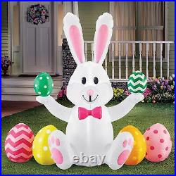 Lighted Airblown Spring White Bunny in Bowtie W Eggs Yard Garden Inflatable 62H
