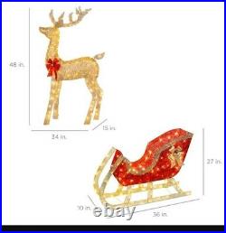 Lighted Christmas Reindeer & Sleigh Outdoor Decor Set with LED Lights