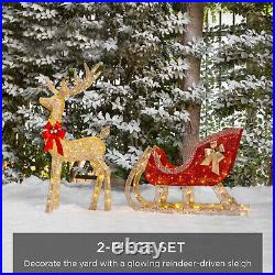 Lighted Christmas Reindeer and Sleigh Outdoor Decor Set with LED Lights, ELEGANT