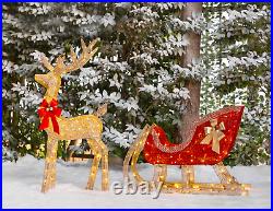Lighted Christmas Reindeer and Sleigh Outdoor Xmas Yard Decor Set LED Lights