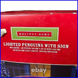 Lighted Christmas Tinsel Penguins Decoration 35x60 Pre Lit Light Up Holiday