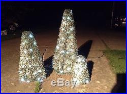 Lighted Christmas Tree Snowy Topiary Set Of 3 For Indoor Or Outdoor Use