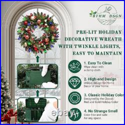 Lighted Christmas Wreath 28'' Artificial with 30 LED Multi-Color