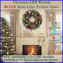 Lighted Christmas Wreath 28'' Artificial with 30 LED Multi-Color