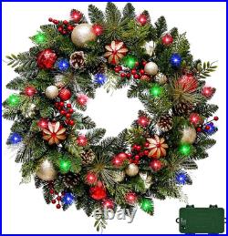 Lighted Christmas Wreath 28'' Artificial with 30 LED Multi-Color