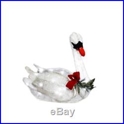 Lighted Elegant White Swan Lawn Sculpture Pre Lit Outdoor Christmas Decor with Bow