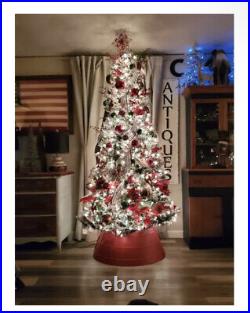 Lighted Flocked Green Spruce Artificial Christmas Tree 7 Foot