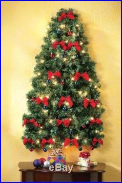 Lighted Fully Decorated Red Bows & Ornaments Christmas Holiday Wall Hanging Tree