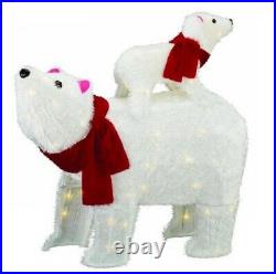 Lighted Furry Polar Bear Sculpture Outdoor Christmas Yard Decoration Lawn Prelit