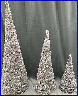 Lighted Glitter Silver Color Changing Cone 3 Trees 10 16 22 Tall NIB QVC