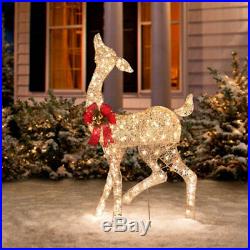 Lighted Glittering Champagne Reindeer Doe Outdoor Holiday Christmas Decor 1pc