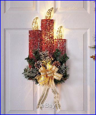 Lighted Holiday Candle Decor w/ LED Lights Front Door Christmas Seasonal New