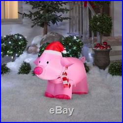Lighted Inflatable Pig Christmas Decoration 3 ft. Self-Inflates Built-In Fan