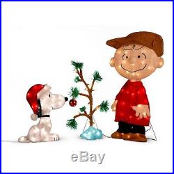 Lighted Peanuts Snoopy Charlie Brown Christmas Tree Display Outdoor Yard Decor