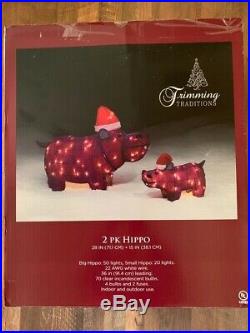 Lighted Purple Hippos Mother & Child 2 Pack Christmas Yard Display Winter Season