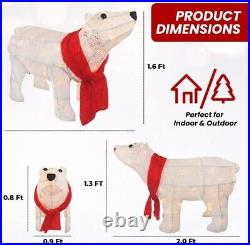 Lighted Rattan Polar Bear Family 3PCS -Weather Light up Outdoor Christmas