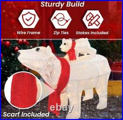 Lighted Rattan Polar Bear Family 3PCS -Weather Light up Outdoor Christmas