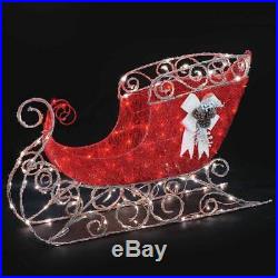 Lighted Red Crystalline Sleigh Sculpture Sculpture Outdoor Christmas Decoration