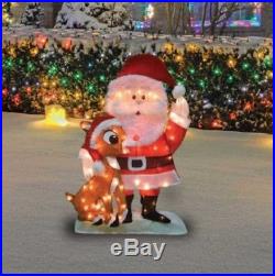 Lighted Santa Claus Rudolph Reindeer Sculpture Outdoor Christmas Yard Lawn Decor