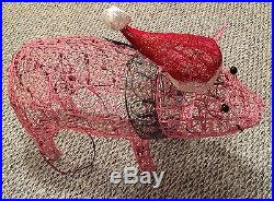 Lighted Tinsel Pig with Hat and Scarf Christmas Yard Decor