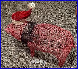 Lighted Tinsel Pig with Hat and Scarf Christmas Yard Decor