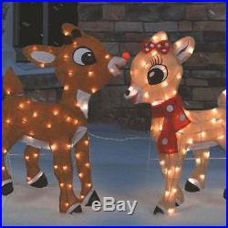 Lighted Tinsel Rudolph Reindeer & Clarice Sculpture Set Outdoor Christmas Decor