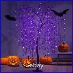 Lightshare 7 FT Halloween Lighted Willow Tree 256 LED Lights with 6 Spiders