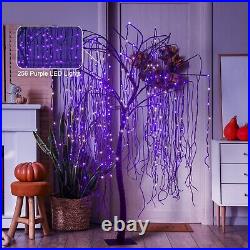 Lightshare 7 FT Halloween Lighted Willow Tree 256 LED Lights with 6 Spiders