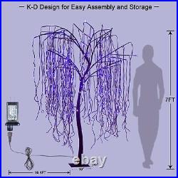 Lightshare 7 FT Halloween Lighted Willow Tree 256 LED Lights with 6 Spiders