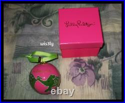 Lilly Pulitzer 2013 Glass Ornament Hotty Pink Loopy Green Elephants with Box RARE