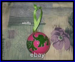 Lilly Pulitzer 2013 Glass Ornament Hotty Pink Loopy Green Elephants with Box RARE