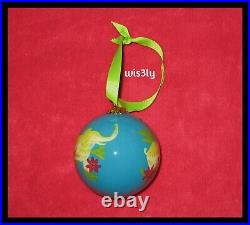 Lilly Pulitzer 2014 Glass Ornament Deep Cyan Trunk Show Elephants with Box RARE