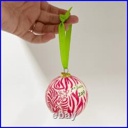 Lilly Pulitzer 2014 I'm Game Capri Pink Zebra Glass Christmas Ornament