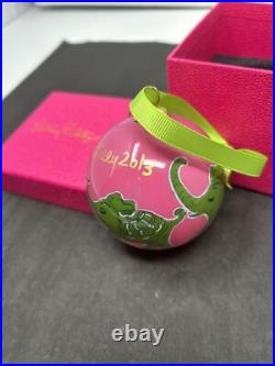 Lilly Pulitzer Hotty Pink Loopy 2013 CHRISTMAS GLASS ORNAMENT Elephants Box