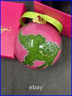 Lilly Pulitzer Hotty Pink Loopy 2013 CHRISTMAS GLASS ORNAMENT Elephants Box