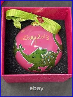 Lilly Pulitzer Hotty Pink Loopy 2013 CHRISTMAS GLASS ORNAMENT Elephants Box