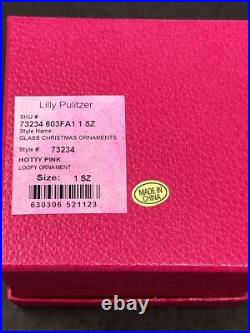 Lilly Pulitzer Hotty Pink Loopy 2013 CHRISTMAS GLASS ORNAMENT Elephants Box